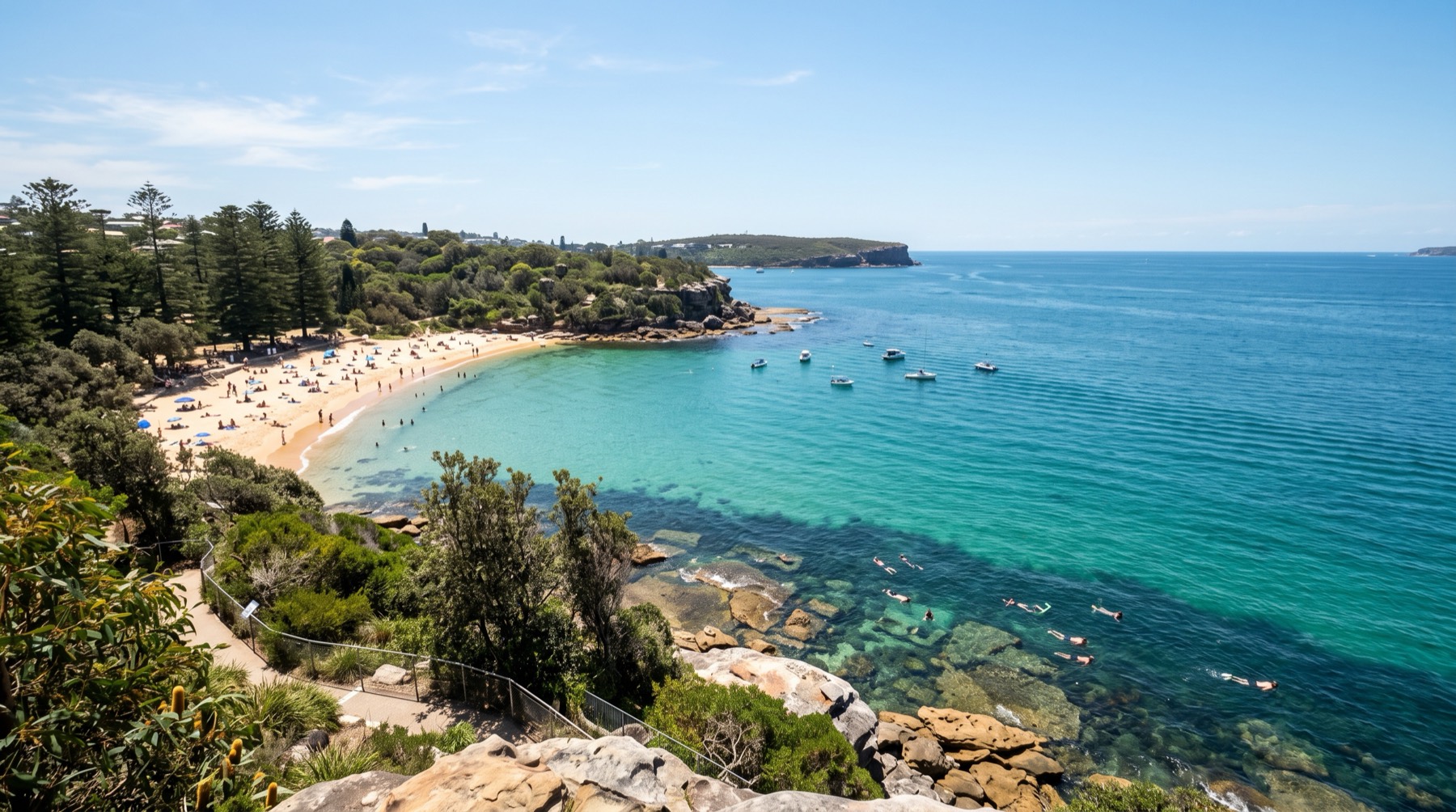 Shelly Beach and the turquoise water of Cabbage Tree Bay, Manly, seen from the headland